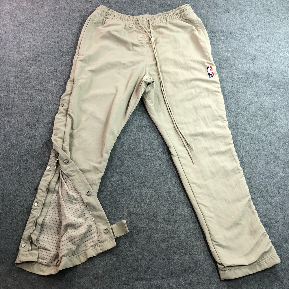 Nike Mens Fear of God NBA Warm Up Pants M Beige Tear Away Snap Button CU4684-271
